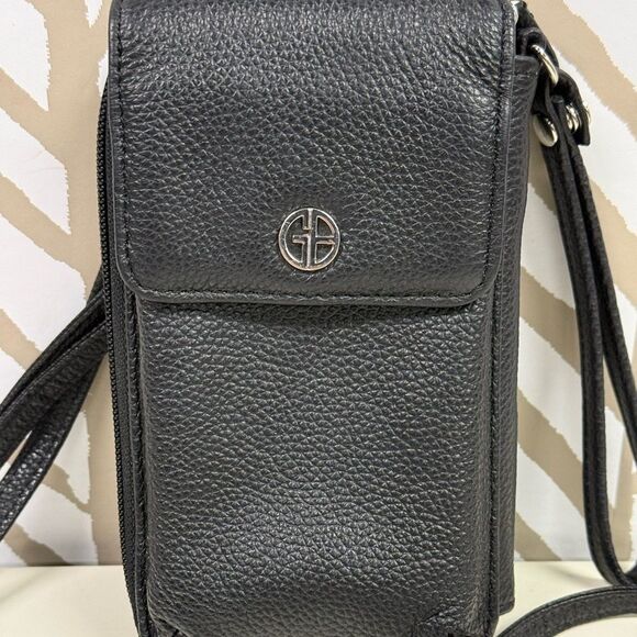 Gianni Bernini Black Genuine Leather Softy Tech Crossbody Wallet - Picture 2 of 12